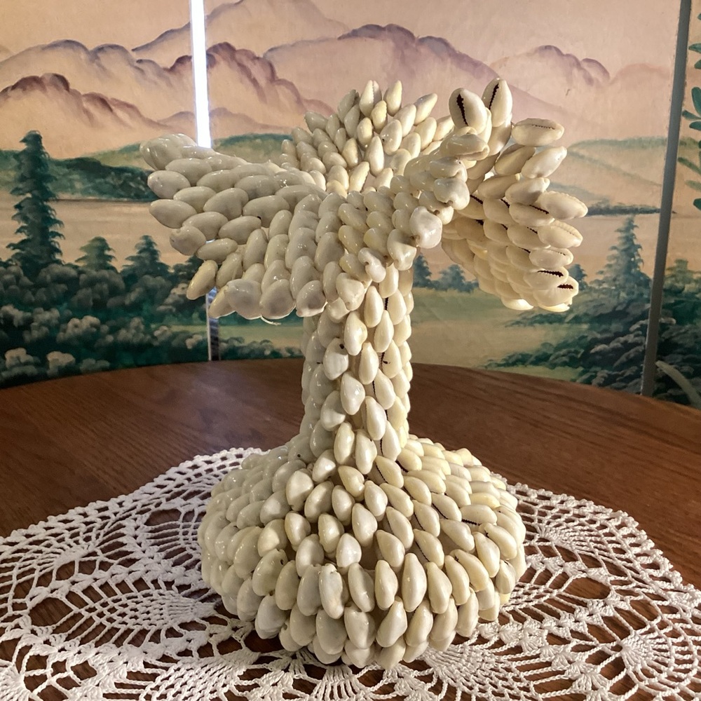 Vintage woven Cowerie sea shell Art vase